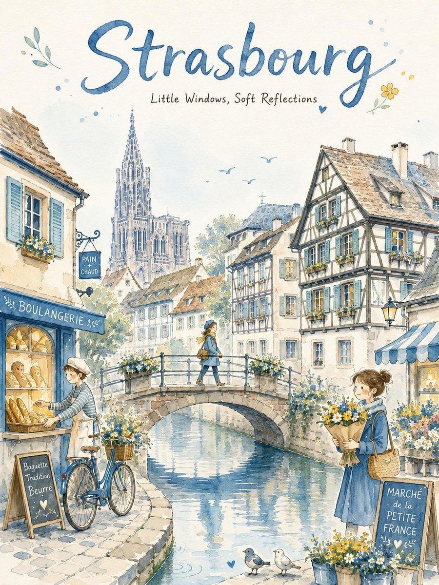 Dreamy Watercolor Travel Poster of a European City thumbnail 4