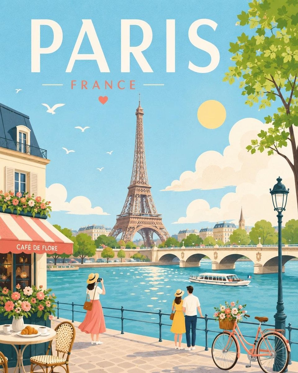 Minimalist Cheerful Travel Poster of a City Landmark