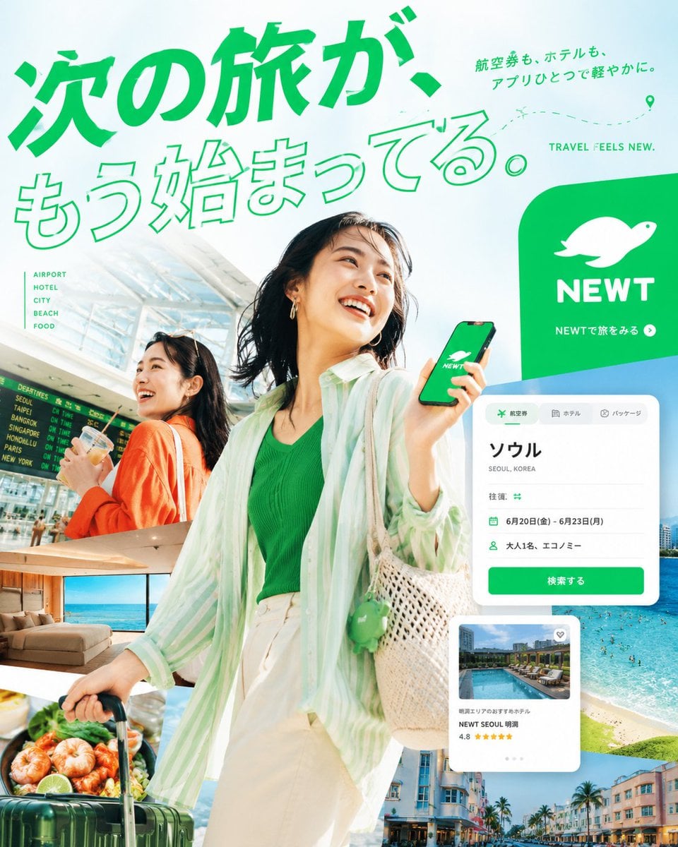 NEWT Travel App Ad: Urban Escape with Vibrant Tones image 1