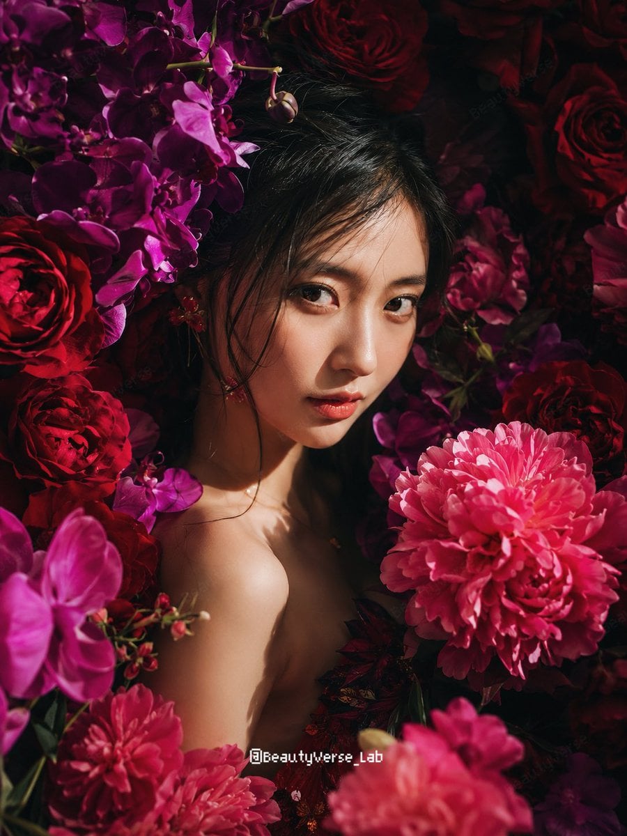 Japanese Beauty Amidst a Sea of Roses image 1