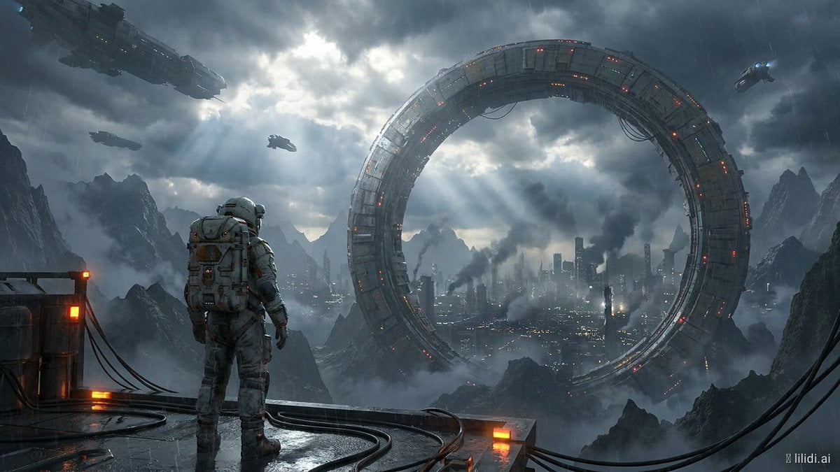 Colossal Ring Megastructure Over Alien Cityscape