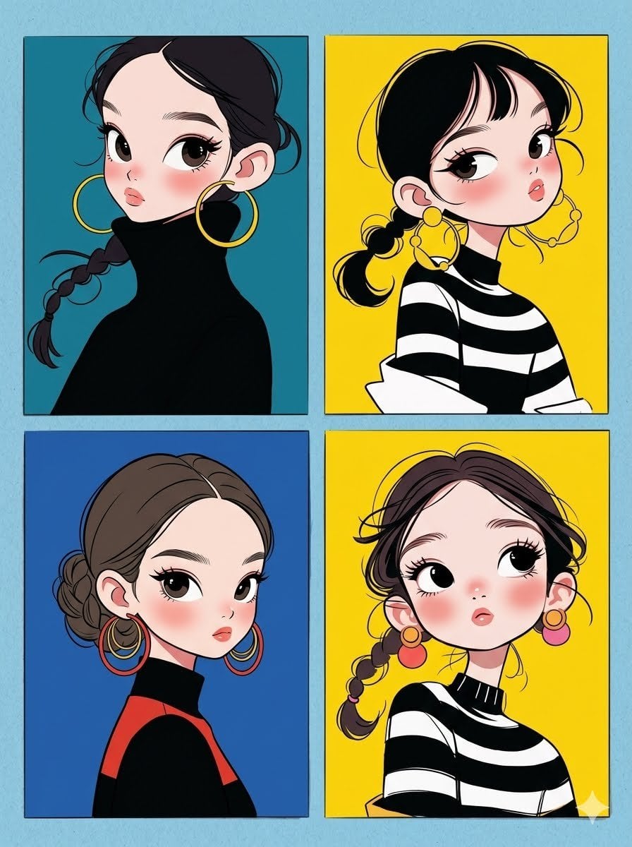 Chibi Girls in Korean Webtoon Pop Art Collage image 1