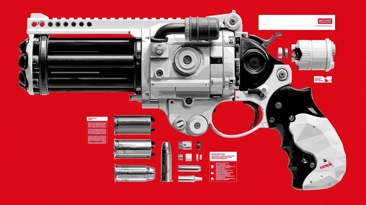 Geometric Low-Polygon Gatling Gun Autopsy Infographic image 1