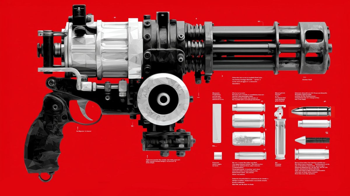 Geometric Low-Polygon Gatling Gun Autopsy Infographic thumbnail 4
