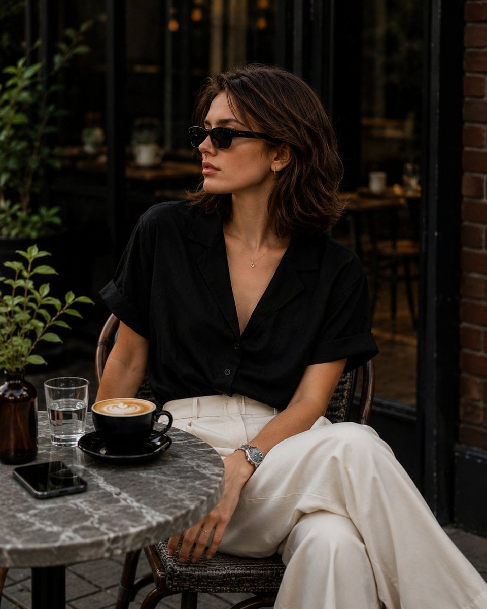 Elegant Café Lifestyle Portrait of a Fashionable Woman thumbnail 2