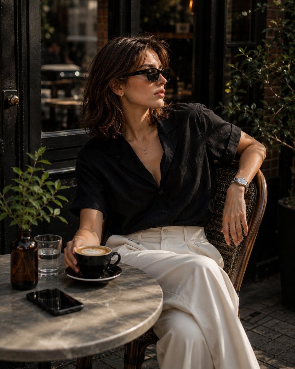 Elegant Café Lifestyle Portrait of a Fashionable Woman thumbnail 3